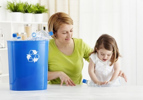 Recycling bins filled with sorted waste